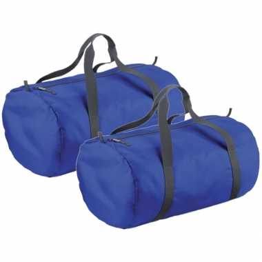 Goedkope 2x stuks kobalt blauwe ronde polyester weekendtas/weekendtas/weekendtas 32 liter