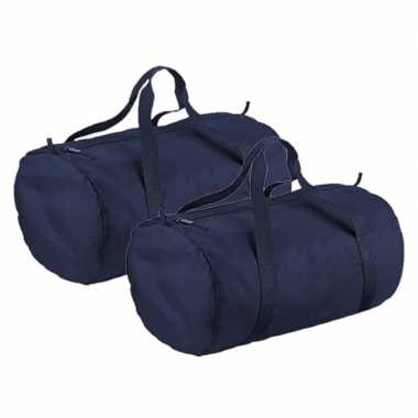 Goedkope 2x stuks navy blauwe ronde polyester weekendtas/weekendtas/weekendtas 32 liter