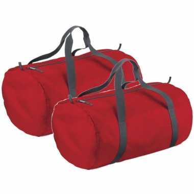 Goedkope 2x stuks rode ronde polyester weekendtas/weekendtas/weekendtas 32 liter