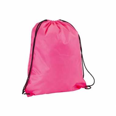 Goedkope 6x stuks neon roze gymtassen/weekendtassen rijgkoord 34 42