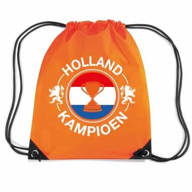 Goedkope holland kampioen beker voetbal rugzakje / weekendtas rijgkoord oranje