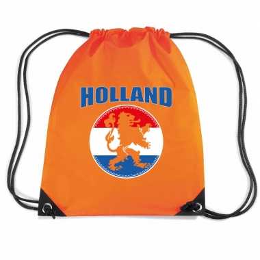 Goedkope holland oranje leeuw voetbal rugzakje / weekendtas rijgkoord oranje