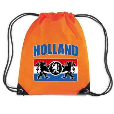 Goedkope holland wapenschild voetbal rugzakje / weekendtas rijgkoord oranje