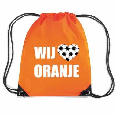 Goedkope wij houden oranje voetbal rugzakje / weekendtas rijgkoord oranje